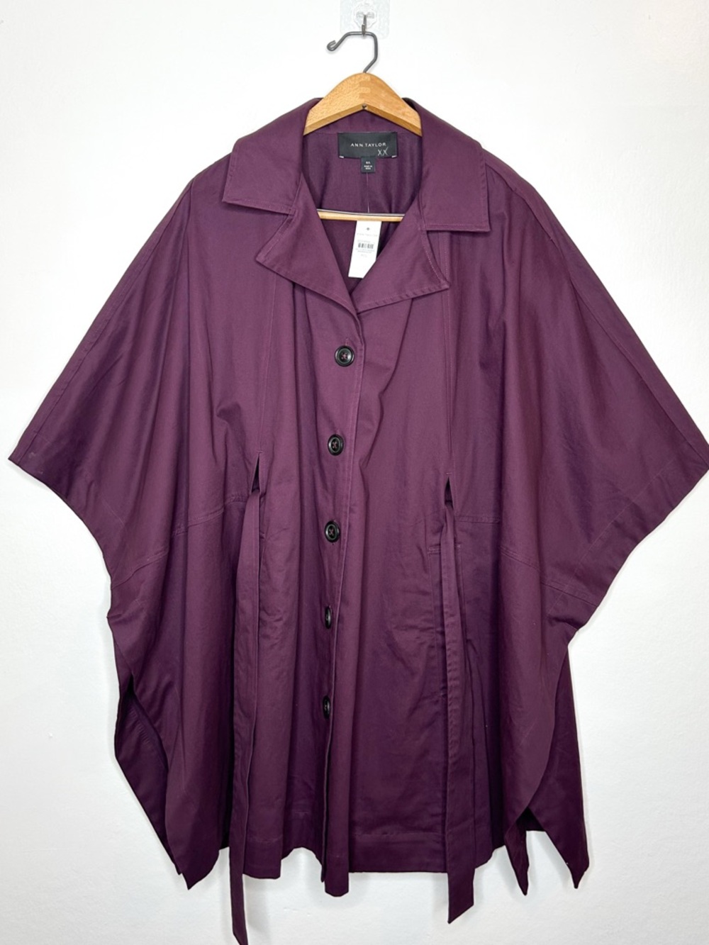 NWT Ann Taylor Womens Contemporary Trench Poncho Jacket Purple M/L - Picture 2 of 9